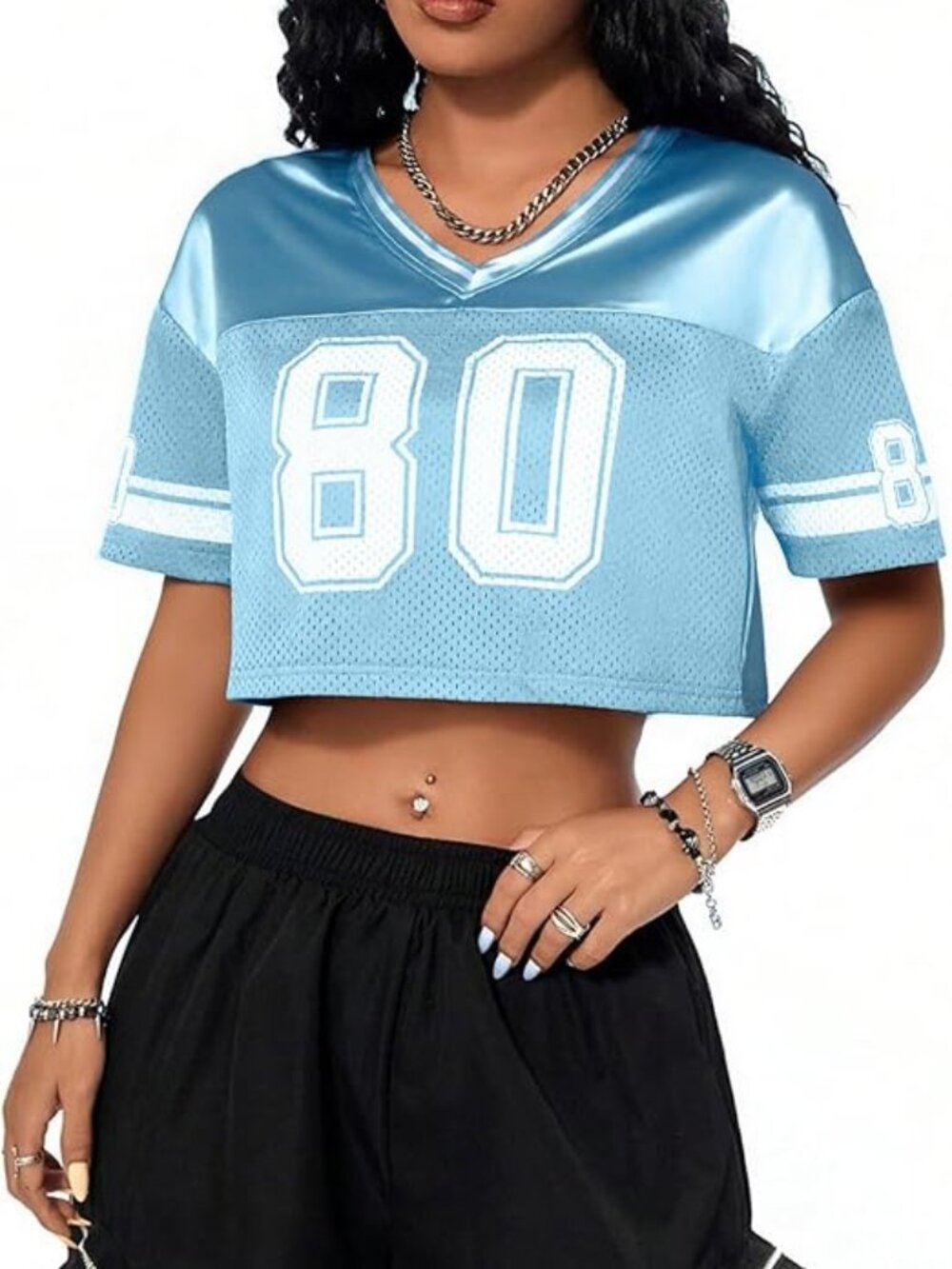 Crop Top Jersey Sexy Jersey Shirt Sporty Fun Look Size LARGE‎ Graphic Number